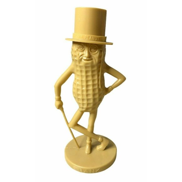 Vintage Planters Mr Peanut Coin Bank Hard Plastic Tan Beige Made in USA 9" Tall - Picture 1 of 7